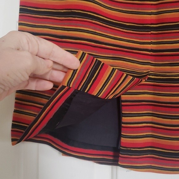 Vintage 80s CHAUS Wrap Skirt Red Black Orange Yellow Painterly Stripe - Picture 10 of 11